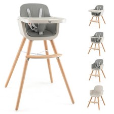 Convertible Wooden Baby High Chair 3 in 1 Gray Adjustable Booster Chair