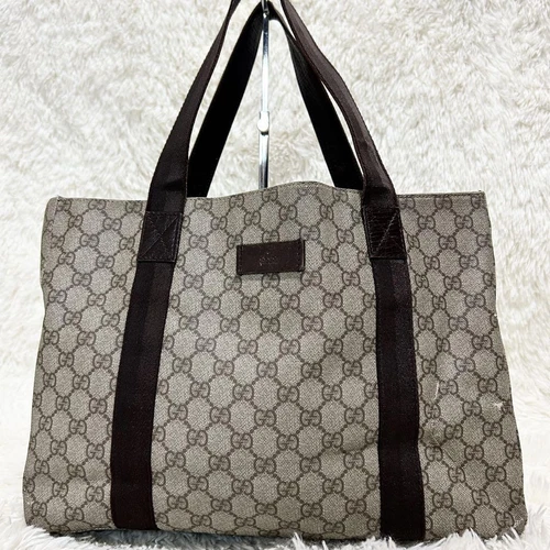 Sac fourre tout Gucci GG Supreme A4 rangement cuir marron authentique