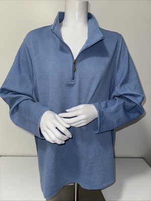 Blair Women s Plus Blue 1/4 Zip Mock Neck Long Sleeve Pullover Top Sz 2XL
