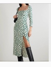 Reformation Hilda Midi Dress Tapioca Green Polka Dot Long Sleeve Wrap square 0