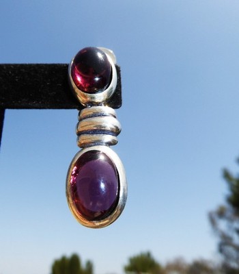 BEAUTIFUL WELL-MADE VINTAGE STERLING SILVER AMETHYST DANGLE CLIP ON EARRINGS