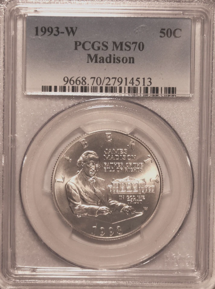 1993-W James Madison Comm Half Dollar - PCGS MS70 #5539D FREE SHIPPING - Image 3 of 4