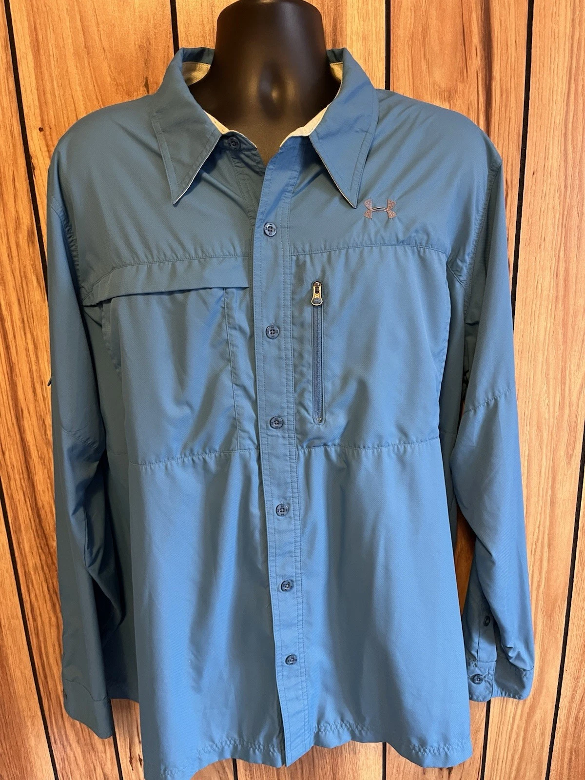 UNDER ARMOUR Mens Blue Long Sleeve Button Shirt 2XL Loose Fit Collared