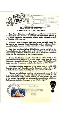 Transfair 78 Cover Jean Pierre Blanchard Balloon Flight Atlantic City NJ 1978