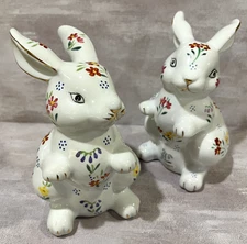 Pair Formalities Bunny Figurines Hand Painted Floral Porcelain w/ 10K Gold Gift