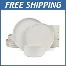 Chip Resistant Stoneware Plates and Bowls - 4 Set