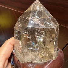 Natural clear crystal rainbow ghost Quartz specimen mineral reiki Decor+stand