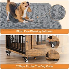 Pre-Owned Dog Crate Furniture Dog Kennel Indoor Double Doors Wooden Cage Brown 5