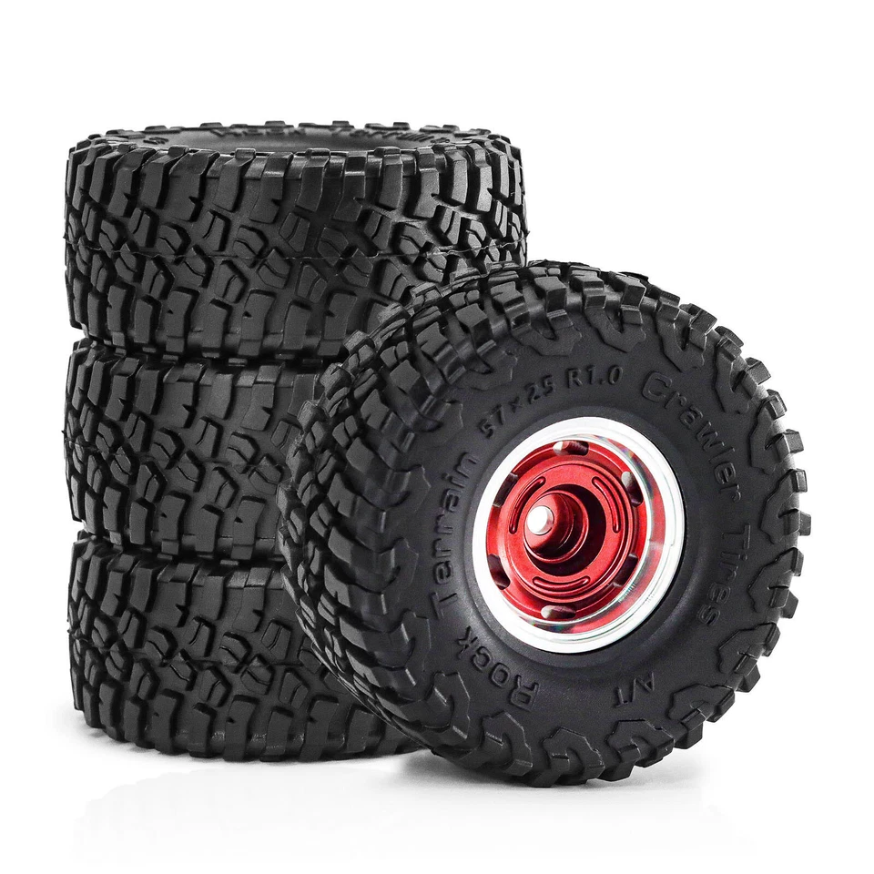 1.0'' Aluminum Alloy Wheel Hubs Rubber Tires For SCX24 FMS24 TRX4M-W188 RC Car - Image 4 of 4