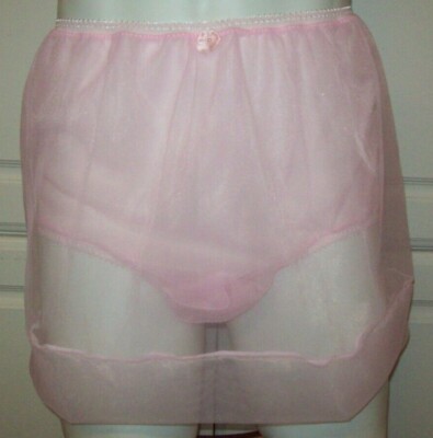 PINK Sheer Nylon SLIP & 5'' SLEEVE PANTY Sheer Hem * 30-44 Waist * Length 15''