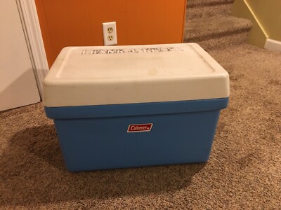 Vintage Rare Coleman Cooler Baby Blue White W/ Metal Handles