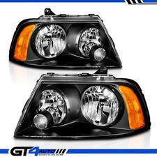 Black Headlights Headlamps Left Right Pair Set for 03-06 Lincoln Navigator