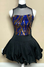 Dance Costume - Weissman - Size: Small Adult - Black / Blue / Gold Sequin Dress