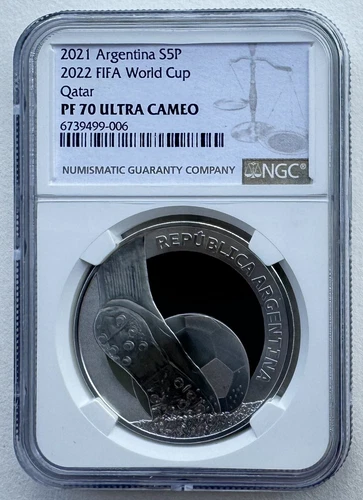 NGC PF70 Argentina 2021 Qatar 2022 FIFA World Cup Football Silver Coin 5 Peso