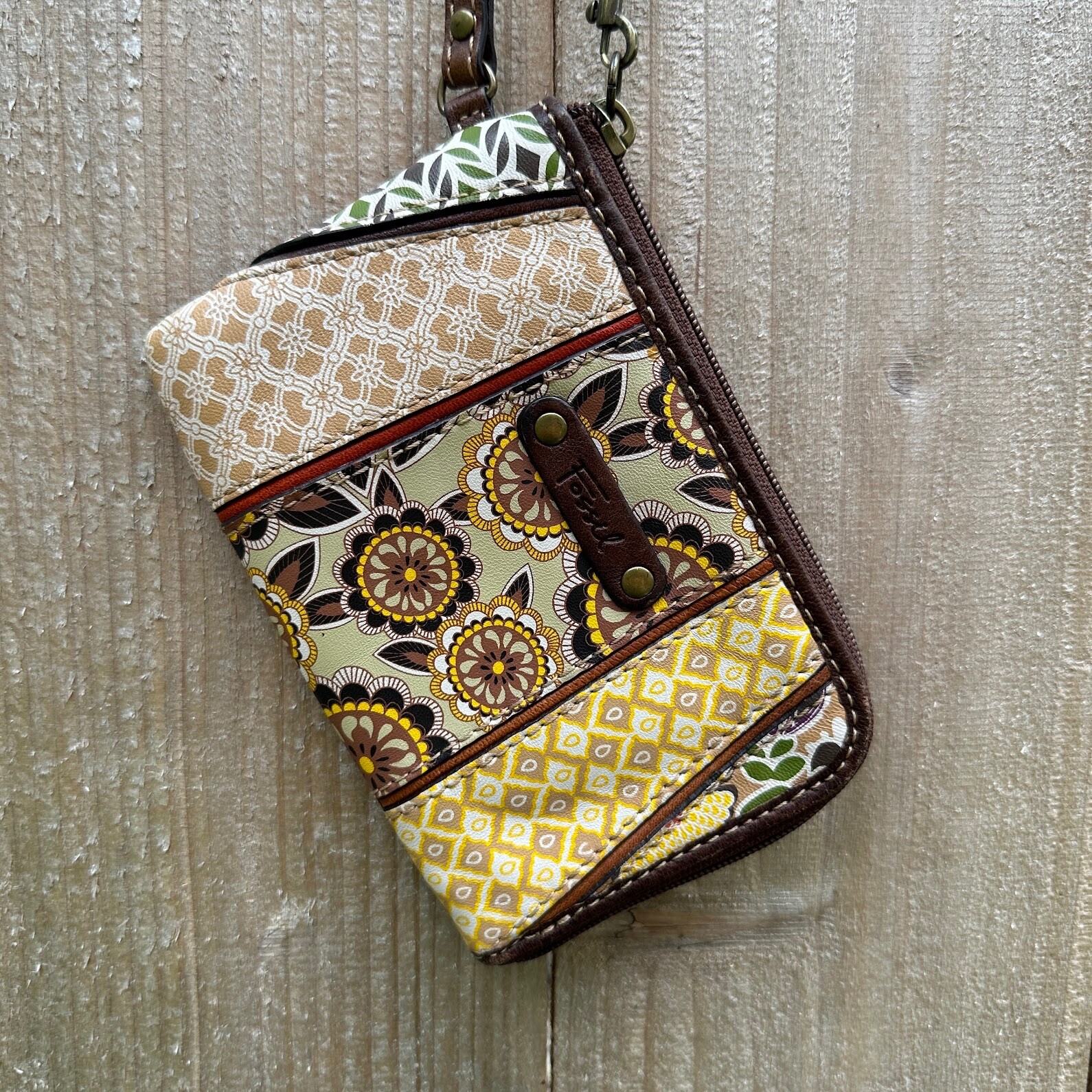Fossil patchwork leather wristlet EUC floral - image 1