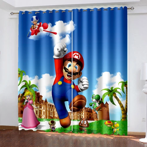 Kinder 3D Super Mario Blickdicht Vorhänge mit Ösen Junge Mädchen Vorhang Gardine - Bild 10 von 37