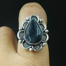Natural Black Onyx Pear Gemstone 925 Sterling Silver Ring Size-7 US