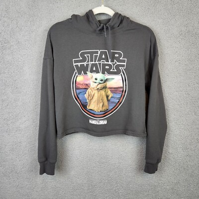 Star Wars Hoodie Womens Sz Medium Gray Cropped The