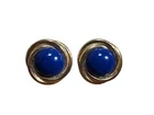 Vintage Jewelry Earrings Trifari Lapiz Lazuli Round Studs Gold Blue Pair