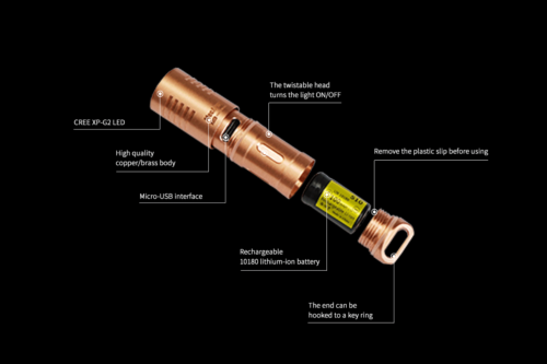 MecArmy X3S Copper 130 lumens Keychain EDC Flashlight with Micro USB Charging - Picture 11 of 12
