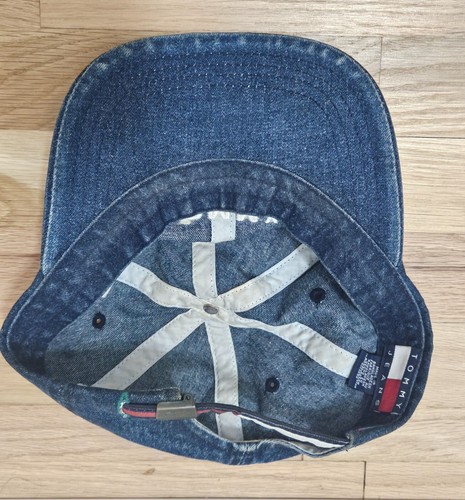 Cappellino posteriore da uomo vintage anni '90 Tommy Hilfiger jeans denim blu regolabile cinturino - Foto 5 di 6