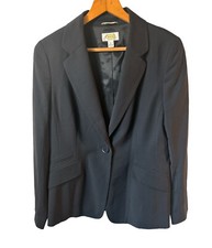 TALBOTS Blazer Womens 12 Classic Navy Wool Stretch Lined Fabric Jacket Office