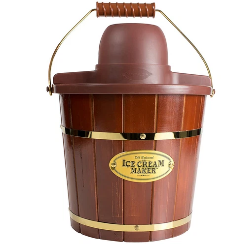 Nostalgia 4 Qt Electric Wood Bucket Ice Cream Maker with Carry Handle ICMW400