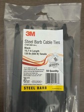 3M Steel Barb Cable Tie CTSB15BK120-L, Black, 15 inch, 120 lb, 50/Bag