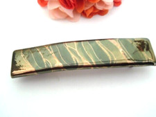 VINTAGE METALLIC BLACK AND GOLD CERAMIC 3.5" HAIR BARRETTE