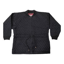 Vintage 80s Black Quilted Zip Collarless Jacket Satin Plaid Size 14 Deadstock