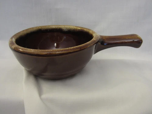Monmouth Maple Leaf Pottery Brown Drip Glaze Soup Bowl With Handle 0901