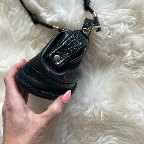Unique Black Mini crossbody top handle bag croc leather McQueen leiber style - Picture 7 of 16