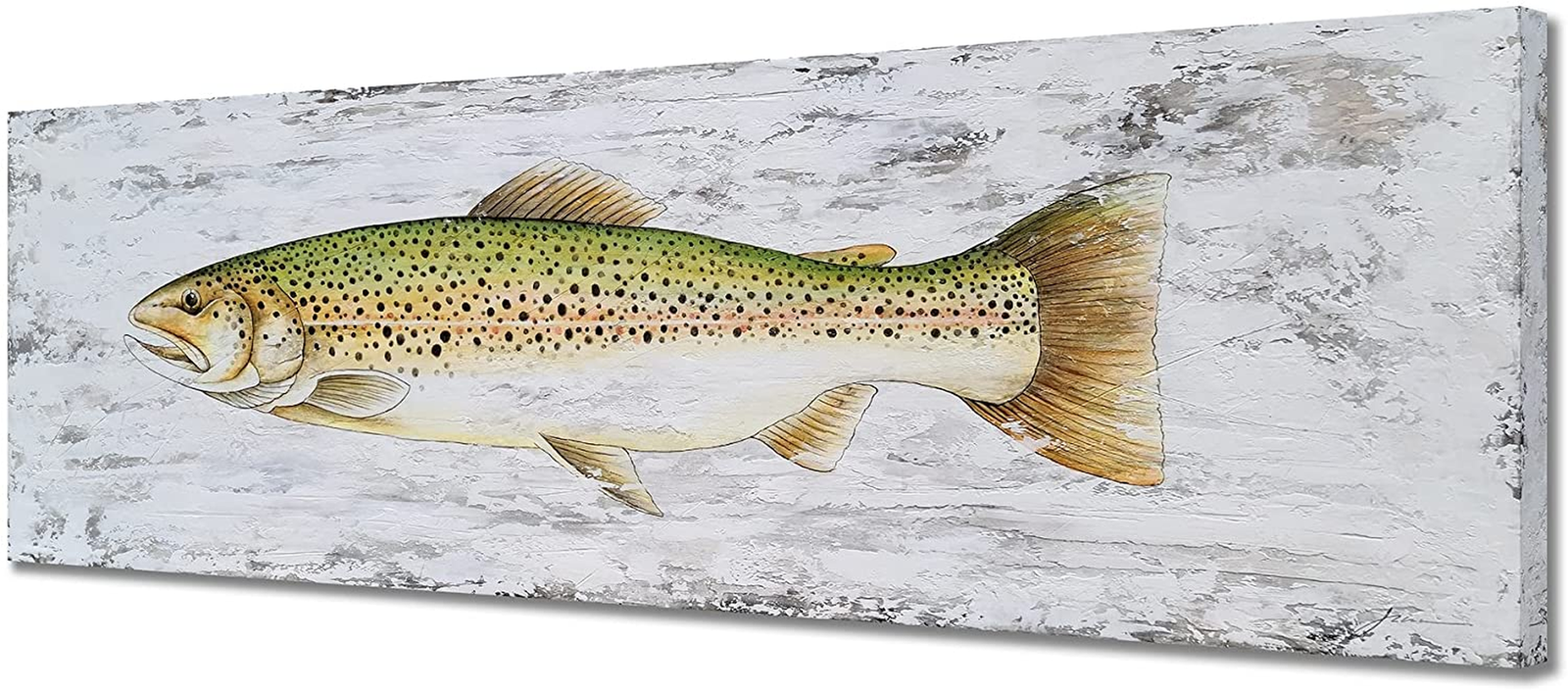 YHSKY ARTS Fish Canvas Wall Art with Textured - Modern Coastal Painting in  Brown | eBay