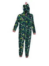 Cat & Jack Kids Union Suit Pajamas XL (14) Sleeper Green Tree Flame Resistant
