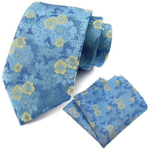 Mens Paisley Floral Tie Jacquard Woven Silk Necktie Pocket Square Handkerchief - Picture 12 of 56
