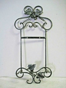 Wonderful wrought iron plate hangers Vtg Wrought Iron Wall Hanging 1 Plate Rack Silver Pewter Color Leaf Grape Ebay
