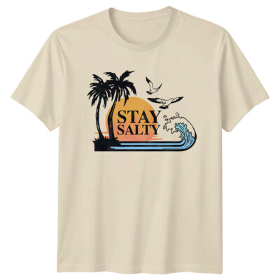 Stay Salty Retro Strand T-Shirt Palme Sommer Herren Damen