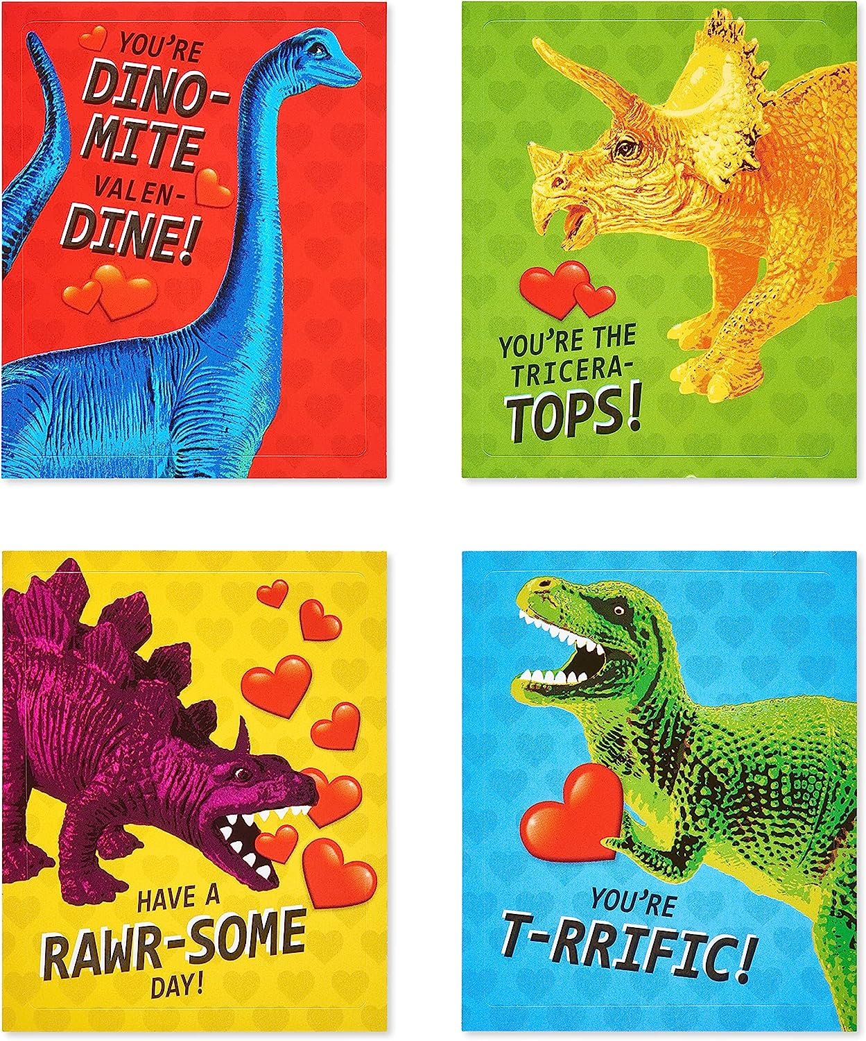 Valentines Stickers for Kids, Dinosaur (40-Count)
