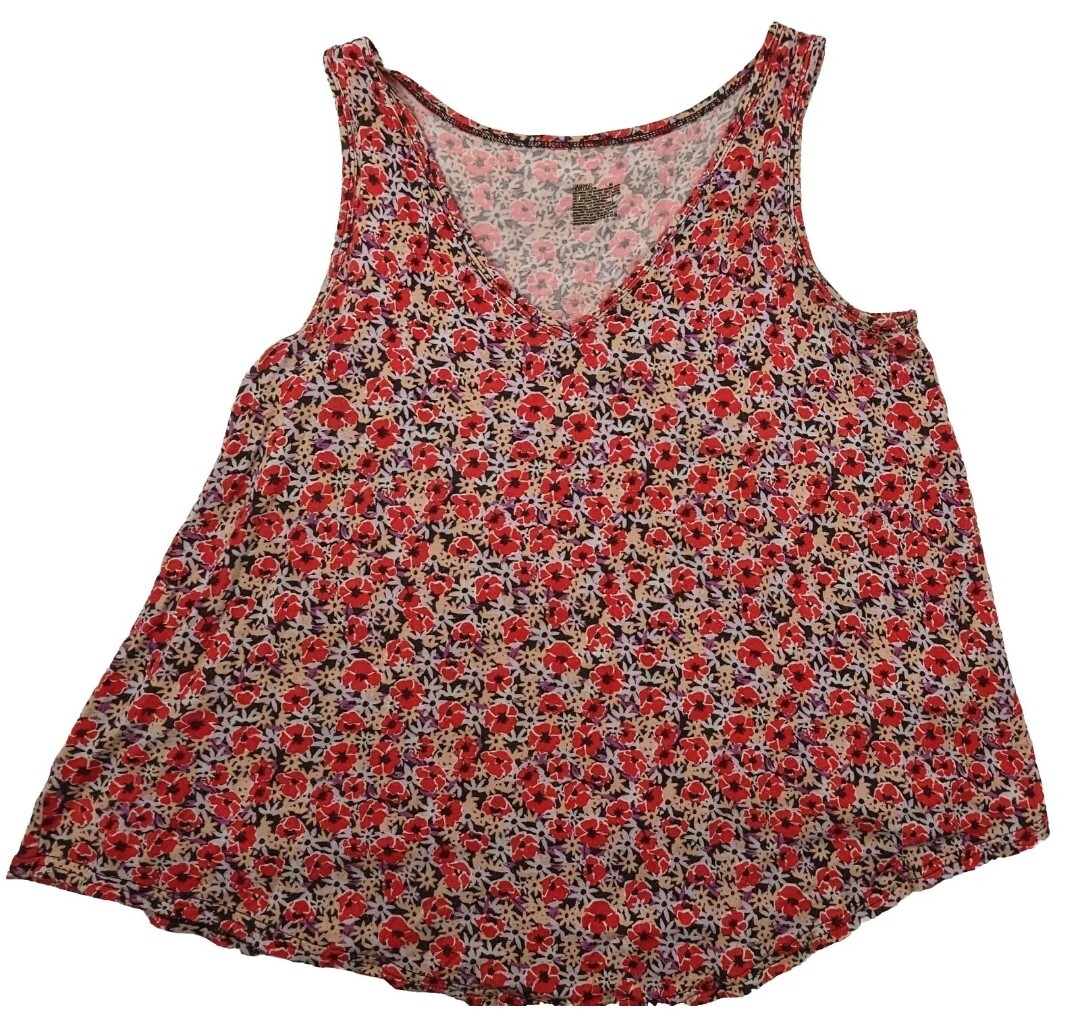 Tank Top Red Floral Gilligan & O'Malley Womens V-Neck Sleepwear Sleeveless Sz M-image