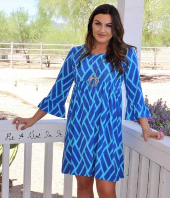 New PLUS SIZE Womens AQUA BLUE SILKY BOHO BABYDOLL 3/4 DRESS USA XL 1X TRUE