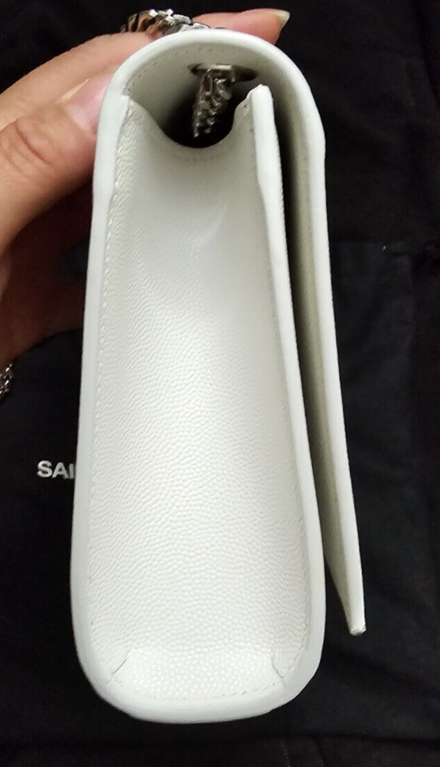 Borsa media Saint Laurent YSL bianca Grain De Poudre con ferramenta argento