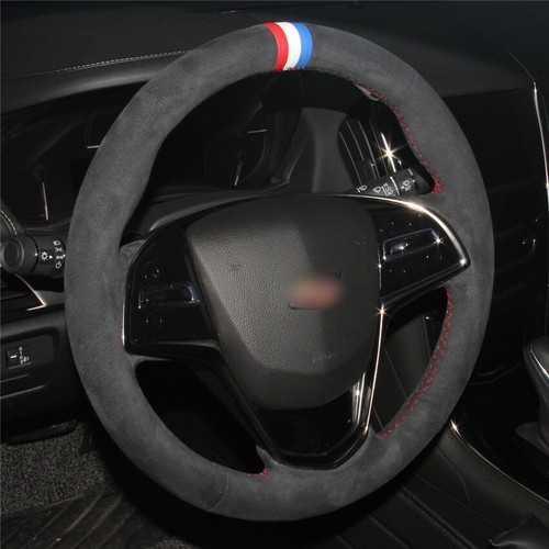 Black Suede Leather DIY Hand Sewing Car Steering Wheel Cover for Cadillac CTS - Picture 3 of 10