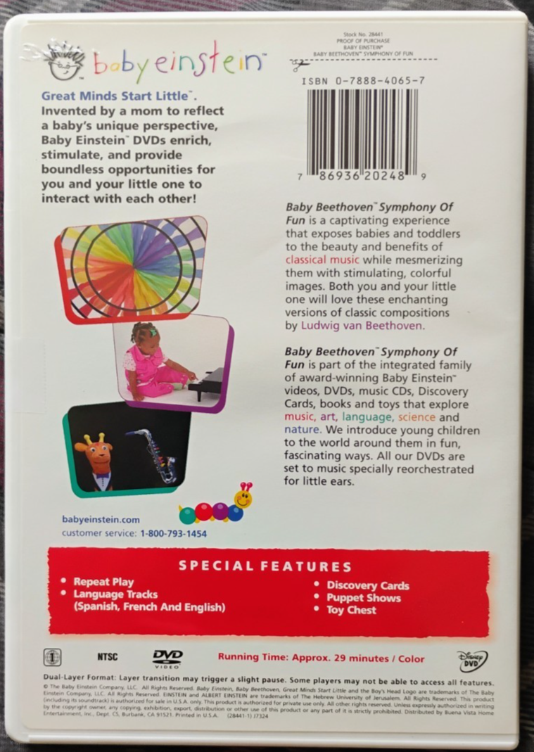 BABY EINSTEIN BABY BEETHOVEN SYMPHONY OF FUN DVD 2004 DISNEY KIDS