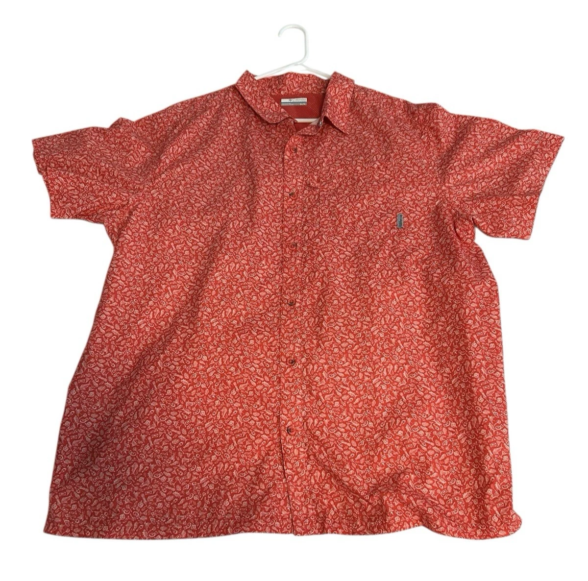 Columbia PFG Mens Red Polyester Short Sleeve Fishing Shirt Men’s XL Vented
