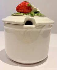 Vintage L’Arianna Italy Ceramic Jam Pot Strawberry Lid Preserve Jar Italian