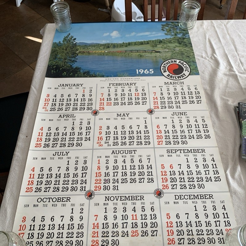 Vintage 1965 Northern Pacific Railroad Railway Train Wall Calendar Large