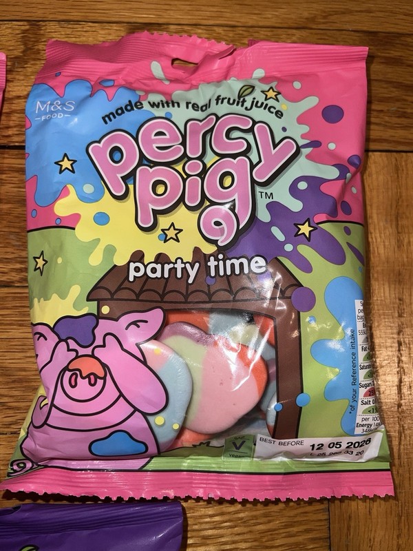 M&S Percy Pig Gummy Candies 6oz Bag British Candy "Party Time" 1 Bag
