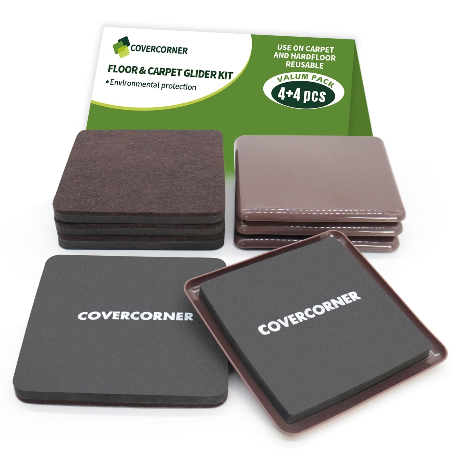 Hardwood Floor and Carpet Furniture Sliders Set of 8 Squares