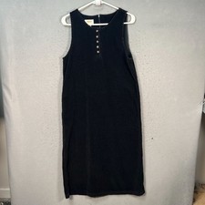 Talbots Womens 6 Petites Black Sleeveless Corduroy Midi Dress w/ Button Detail