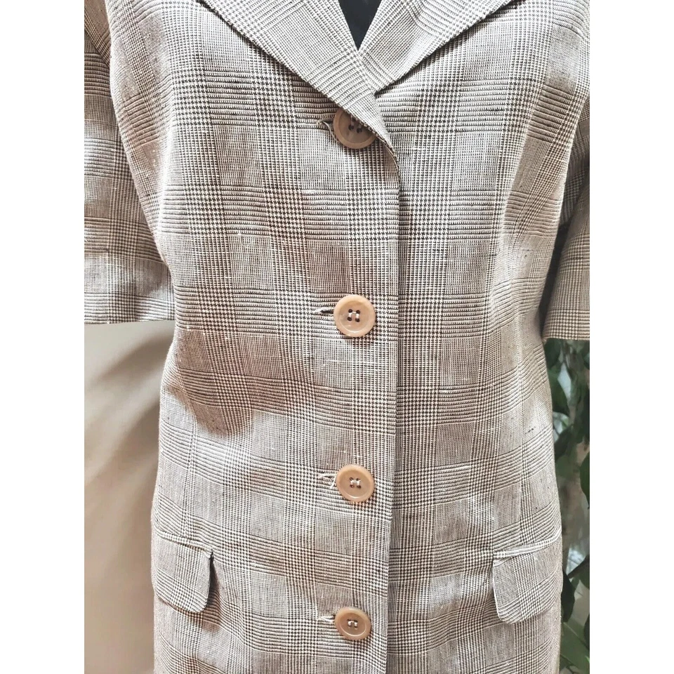 Blazer y falda Herman Geist para mujer beige de lino de un solo pecho 2 piezas traje talla 16 Foto 4 de 4